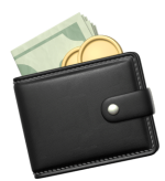 black wallet with money